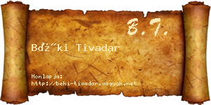 Béki Tivadar névjegykártya